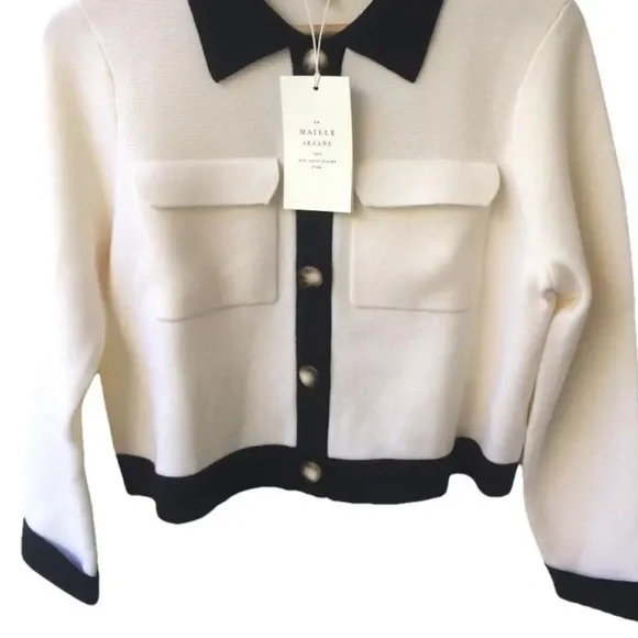 Sezane Black and White Buttoned Betty Cardigan size Small - Picture 5 of 9